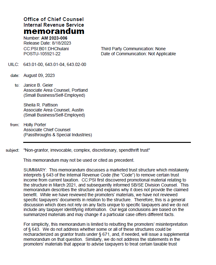 Legal Opinion from Wade Kricken