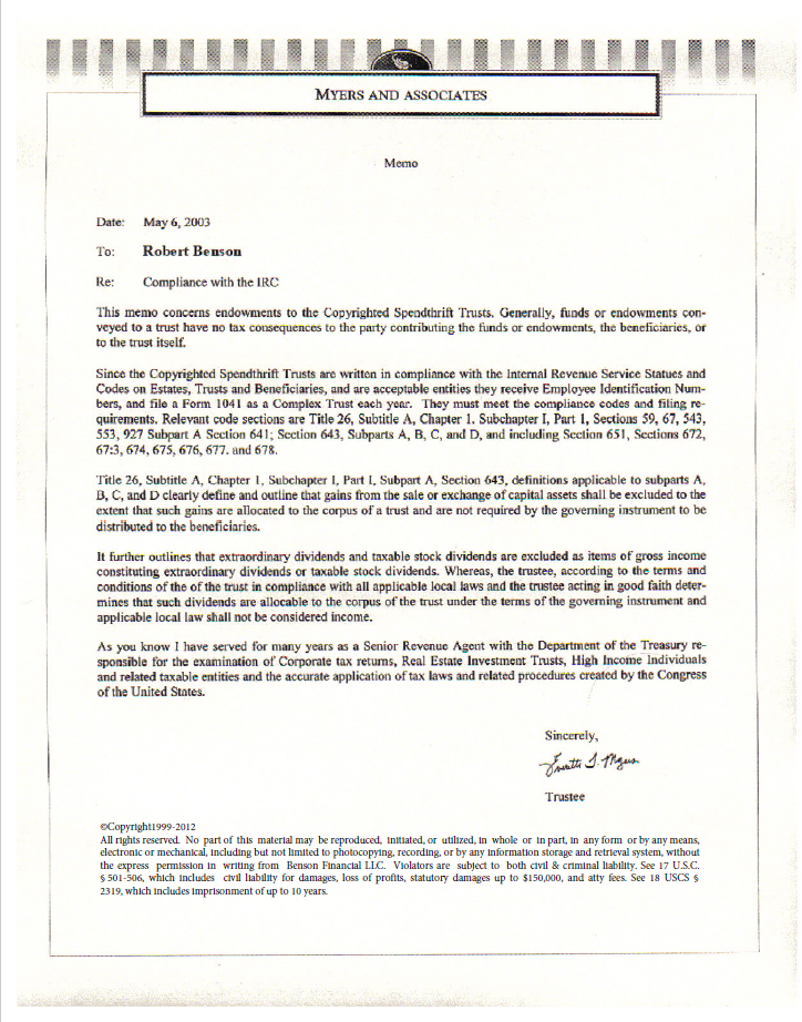 Legal Opinion from Benson