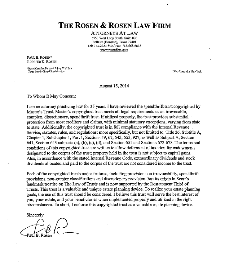 Legal Opinion from George Boring